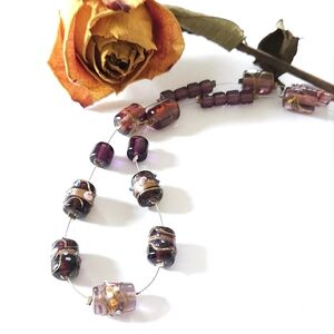 Vintage Amethyst & Lavender Glass Murano Wedding Cake Beaded Necklace Handmade